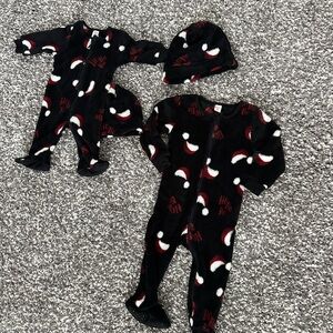 PETIT LEM SLEEP Black and Red Footed One Piece Set CHRISTMAS 3mo & 18mo